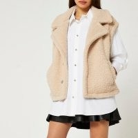 RIVER ISLAND Cream short boxy shearling gilet ~ womens textured gilets ~ neutral sleeveless jackets