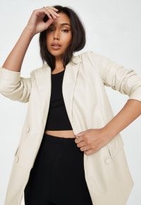 MISSGUIDED cream soft faux leather oversized blazer ~ womens on trend jackets ~ women’s fashionable luxe style blazers