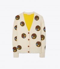 TORY BURCH DOUBLE-FACED FLORAL DOT CARDIGAN / womens crochet detail front button up cardigans / women’s luxe designer knitwear