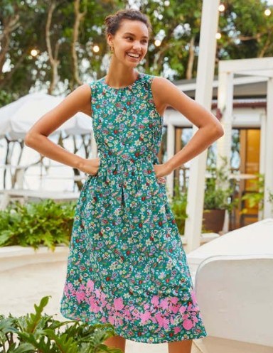 Boden Embroidered Cotton Midi Dress Green, Kaleidoscopic Floral / womens sleeveless fit and flare cotton dresses