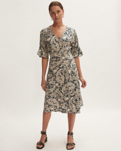 JIGSAW FRUIT PAISLEY JERSEY DRESS DARK EUCALYPTUS