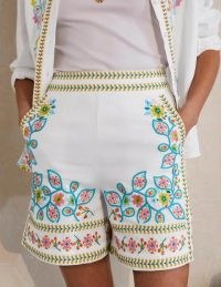 BODEN Georgina Linen Shorts White, Embroidery / womens floral summer fashion