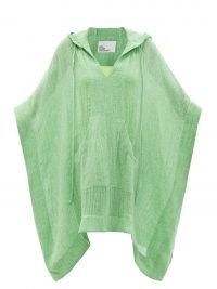 LISA MARIE FERNANDEZ Green linen-blend hooded poncho ~ poolside ponchos ~ womens chic cover up ~ women’s stylish throw on beachwear