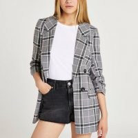 RIVER ISLAND Grey Check Long Soft Blazer MS ~ womens checked blazers ~ on trend longline jackets ~ women’s outerwear