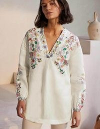 BODEN Hannah Linen Shirt Ivory, Kaleidoscopic Floral / womens summer kaftan style tunic tops