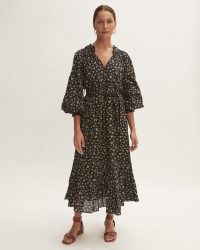 JIGSAW HIGHLAND FLORAL MAXI DRESS BLACK / feminine volume sleeve dresses