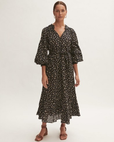 JIGSAW HIGHLAND FLORAL MAXI DRESS BLACK / feminine volume sleeve dresses