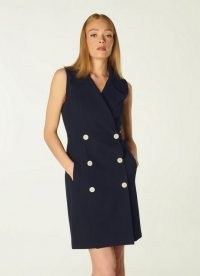 L.K. BENNETT HILLIER NAVY DOUBLE-BREASTED TAILORED DRESS ~ datk blue sleeveless wrap style shift dresses