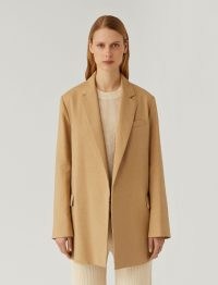JOSEPH Stretch Linen Cotton Julia Jacket Toffee ~ womens light brown longline open front jackets
