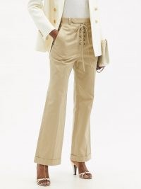 SAINT LAURENT Saharienne laced cotton-gabardine trousers in beige