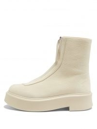 THE ROW Zip-front leather ankle boots ~ womens beige chunky sole boot ~ women’s designer footwear