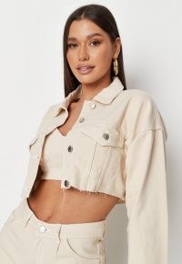 MISSGUIDED petite cream co ord crop denim jacket ~ cropped hem jackets