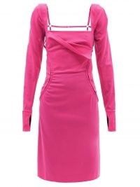 JACQUEMUS Cerro square-neck pink wool-blend twill dress ~ womens bright contemporary dresses ~ women’s edgy clothing