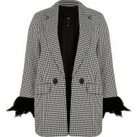 RIVER ISLAND Plus black tailored feather cuff blazer ~ womens checked on trend plus size blazers ~ women’s fashionable jackets