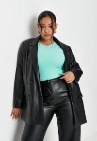 MISSGUIDED plus size black faux leather oversized blazer ~ womens casual on trend double breasted jackets