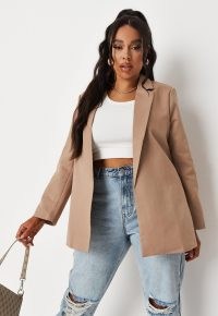 MISSGUIDED plus size stone tailored longline blazer ~ women’s fashionable open front blazers