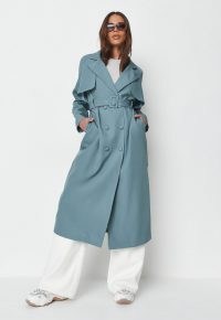 MISSGUIDED premium teal covered buckle trench coat ~ womens classic belted coats