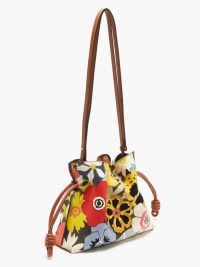 LOEWE Flamenco pansy-print mini leather clutch bag / small floral shoulder bags / feminine drawstring handbags