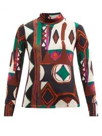 COLVILLE Polo abstract-print jersey top ~ womens long sleeve vintage inspired printed tops