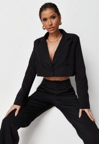 MISSGUIDED recycled black co ord tailored cropped blazer ~ womens on trend crop hem blazers ~ women’s fashionable jackets