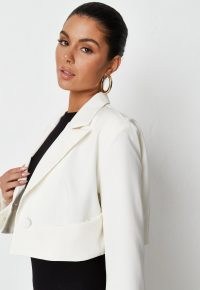 MISSGUIDED recycled cream tailored crop blazer ~ womens fashionable cropped blazers