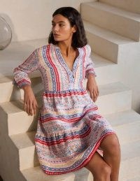 BODEN Relaxed Linen Tiered Dress Ivory, Exotic Border / women’s floral summer dresses