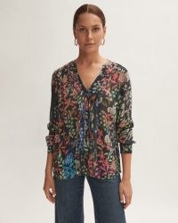 JIGSAW SECRET GARDEN CRINKLE BLOUSE NAVY / floral V neck blouses