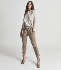 REISS TYLER CASUAL CUFFED CARGO TROUSERS MUSHROOM ~ effortless casual style ~ womens chic pocket detail joggers ~ cuff hem pants