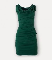 VIVIENNE WESTWOOD GINNIE MINI PENCIL DRESS ~ green fitted gathered detail dresses ~ women designer evening fashion