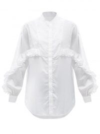 BOURRIENNE PARIS X Casanova ruffled white cotton-poplin shirt ~ womens ruffle detail shirts