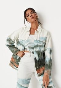 MISSGUIDED white co ord landscape print oversized denim jacket ~ womens casual prinded jackets