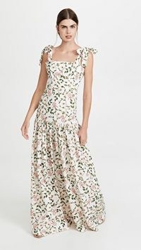 Agua by Agua Bendita Mandarina Dress / sleeveless floral print maxi dresses / shoulder tie straps