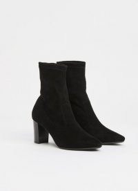 L.K. BENNETT ALICE BLACK STRETCH SUEDE ANKLE BOOTS ~ chic block heel sock boots