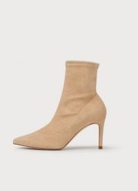 L.K. BENNETT ALLIE BEIGE STRETCH SUEDE ANKLE BOOTS ~ luxe point toe stiletto heel boot