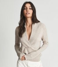 REISS AMELIA SHAWL COLLAR CASHMERE JUMPER OATMEAL ~ womens luxe jumpers ~ women’s chic knitwear ~ contemporary jumpers