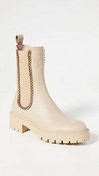 Aquazzura Mason Booties in Soft Beige ~ womens chain detail chelsea style boots ~ women’s luxe chunky autumn footwear