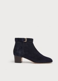 L.K. BENNETT AUSTIN NAVY SUEDE BUCKLE ANKLE BOOTS ~ dark blue almond toe booties