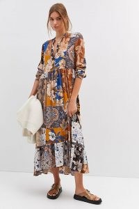 Mare Mare Lynda Tiered Maxi Dress / mixed floral print tiered dresses / boho fashion / ruffle hem