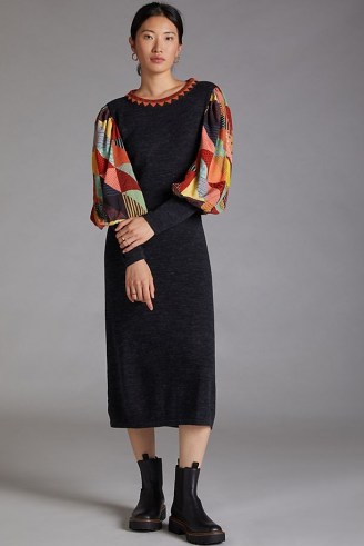 Bl-nk Quilted Knit Maxi Dress | volume sleeve dresses | women’s knitwear fashion for autumn