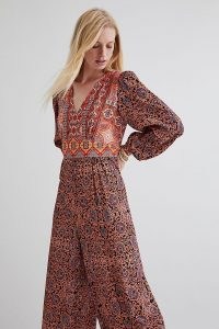 Kachel Patchwork Jumpsuit / bohemian inspired V-neck wide leg jumpsuits / boho fashion