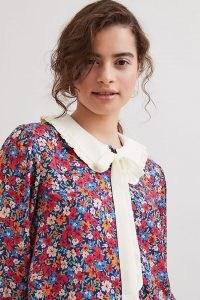 Fresha London Ula Shirt Red / womens floral vintage inspired peter pan collar shirts