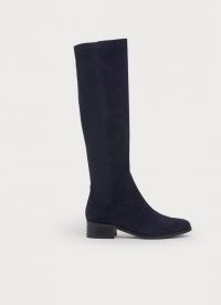 L.K. BENNETT BELLA NAVY SUEDE & ELASTIC KNEE BOOTS ~ dark blue knee high boots ~ women’s chic autumn footwear