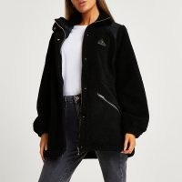 RIVER ISLAND Black oversized jacket ~ womens casual textured jackets ~ women’s faux fur outerwear