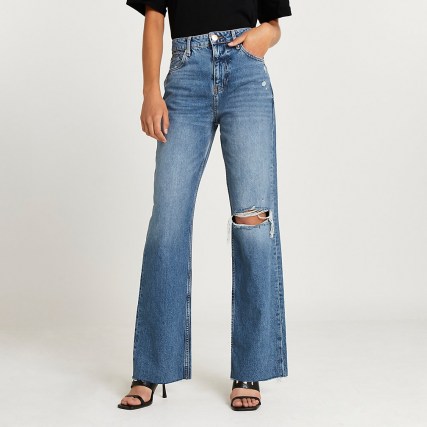 River Island Blue ripped straight leg jeans | womens distressed denim fashion