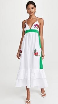 Fanm Mon Halter Dress / white floral halterneck dresses / layered ruffle hem / halter neck summer occasion fashion