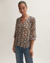 JIGSAW FLORAL BROCADE CRINKLE TOP / flower print V-neck tops