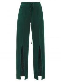 THEBE MAGUGU Slit-cuff knitted trousers ~ womens green fine knit high split hem trousers