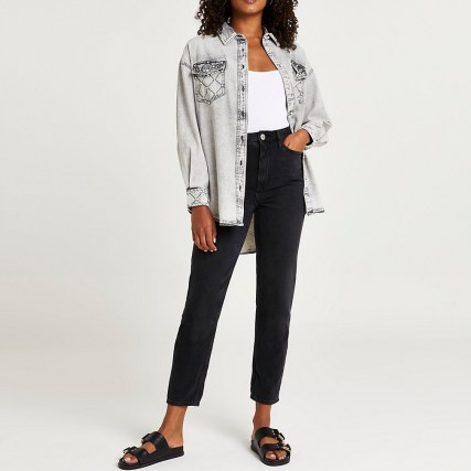 River Island Grey longline denim shirt | embellished denim shirts