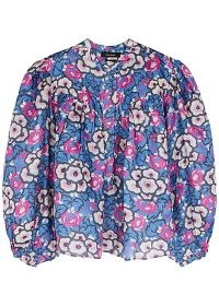 ISABEL MARANT Jaitlyn blue printed silk blouse / bold floral print balloon sleeve blouses