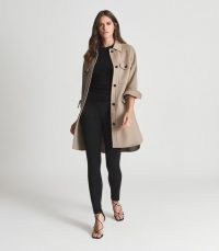 REISS LEON LONG TWIN POCKET OVERSHIRT MINK ~ women’s chic utility inspired overshirts